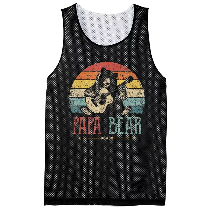 Cute Papa Bear Vintage Father's Day Retro Dad Guitar Mesh Reversible Basketball Jersey Tank