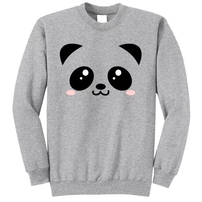 Cute Panda Bear Black & White Kawaii Cartoon Animal Face Tall Sweatshirt