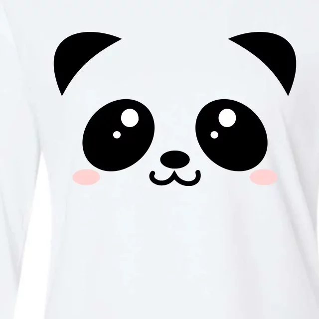 Cute Panda Bear Black & White Kawaii Cartoon Animal Face Womens Cotton Relaxed Long Sleeve T-Shirt