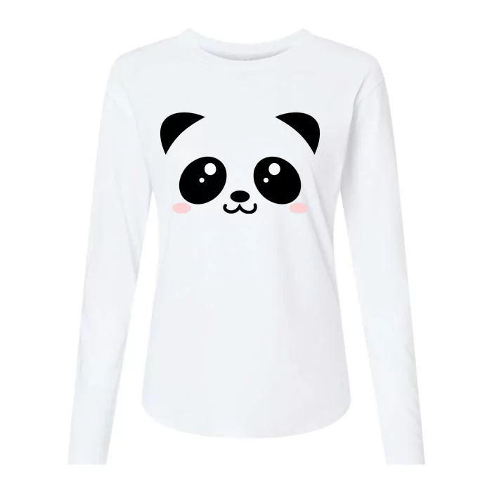 Cute Panda Bear Black & White Kawaii Cartoon Animal Face Womens Cotton Relaxed Long Sleeve T-Shirt