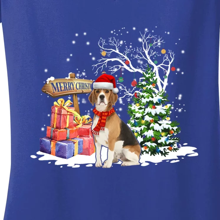 Christmas Pajama Beagle Tree Xmas Puppy Dog Meaningful Gift Women's V-Neck T-Shirt