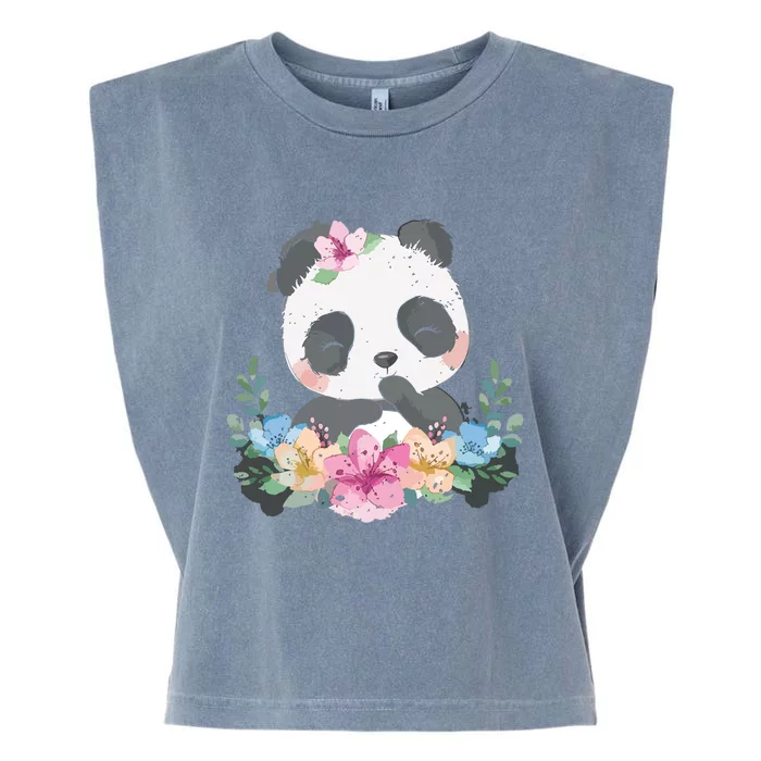 Cute Panda Bear Gift Flower Panda Garment-Dyed Women's Muscle Tee