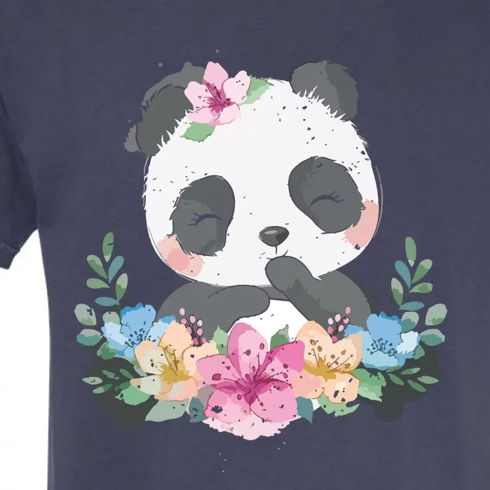 Cute Panda Bear Gift Flower Panda Garment-Dyed Heavyweight T-Shirt