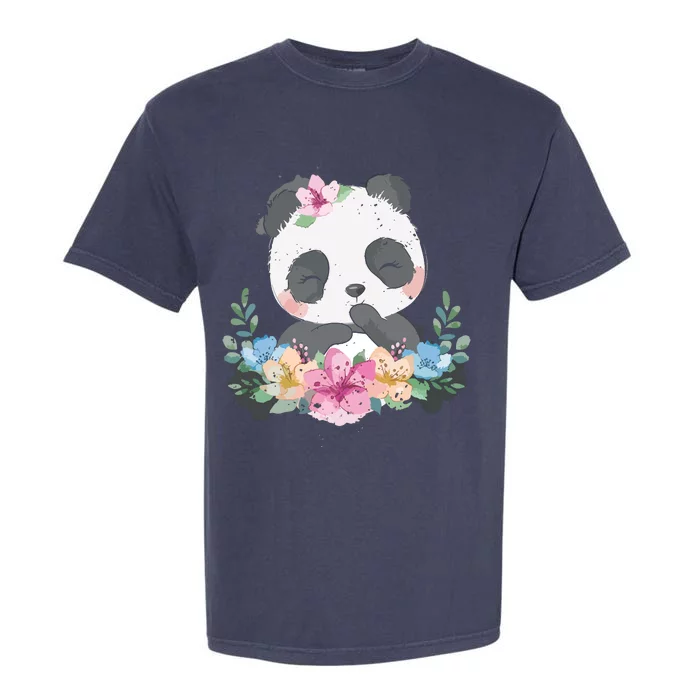 Cute Panda Bear Gift Flower Panda Garment-Dyed Heavyweight T-Shirt