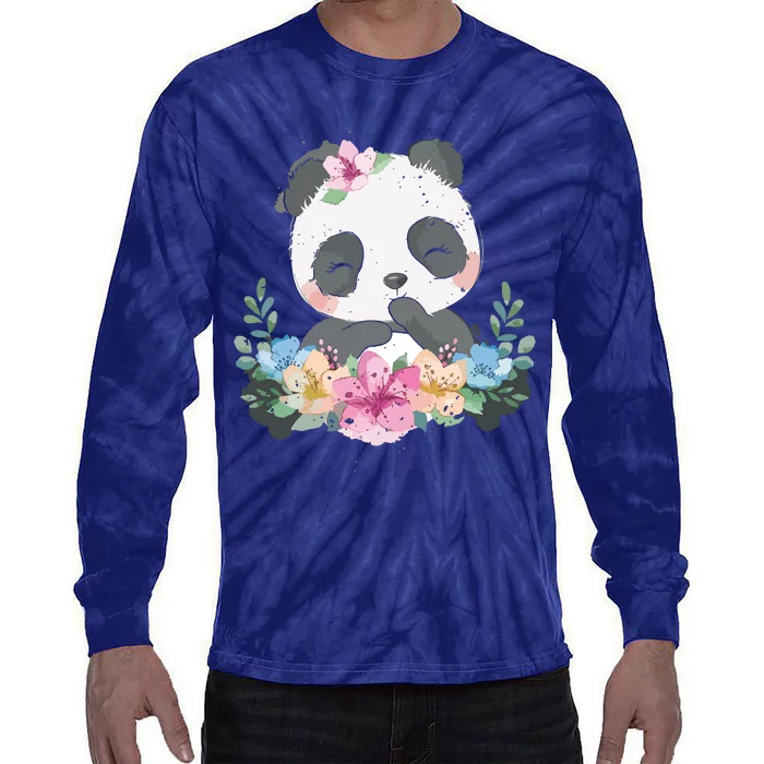 Cute Panda Bear Gift Flower Panda Tie-Dye Long Sleeve Shirt