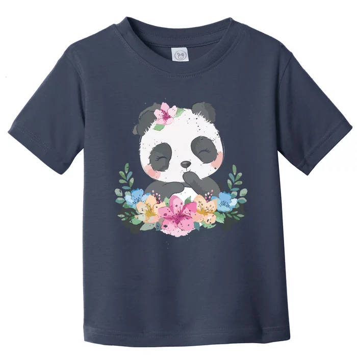 Cute Panda Bear Gift Flower Panda Toddler T-Shirt