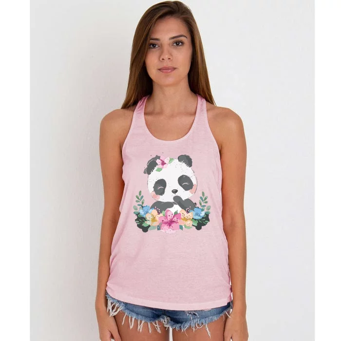 Cute Panda Bear Gift Flower Panda Women's Knotted Racerback Tank