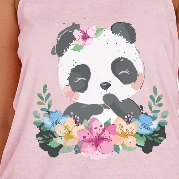 Cute Panda Bear Gift Flower Panda Women's Knotted Racerback Tank