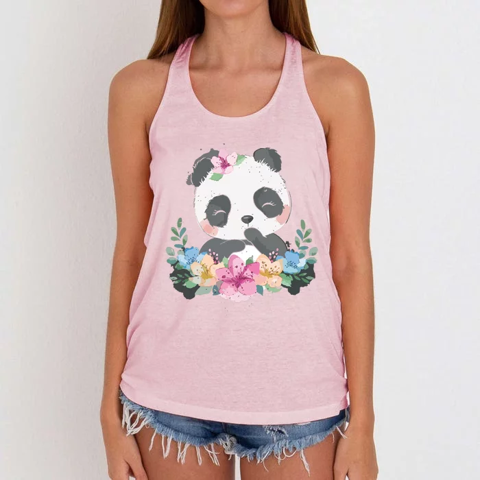 Cute Panda Bear Gift Flower Panda Women's Knotted Racerback Tank