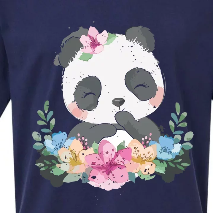 Cute Panda Bear Gift Flower Panda Sueded Cloud Jersey T-Shirt