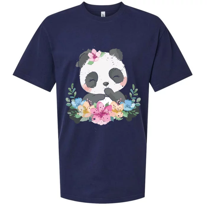 Cute Panda Bear Gift Flower Panda Sueded Cloud Jersey T-Shirt