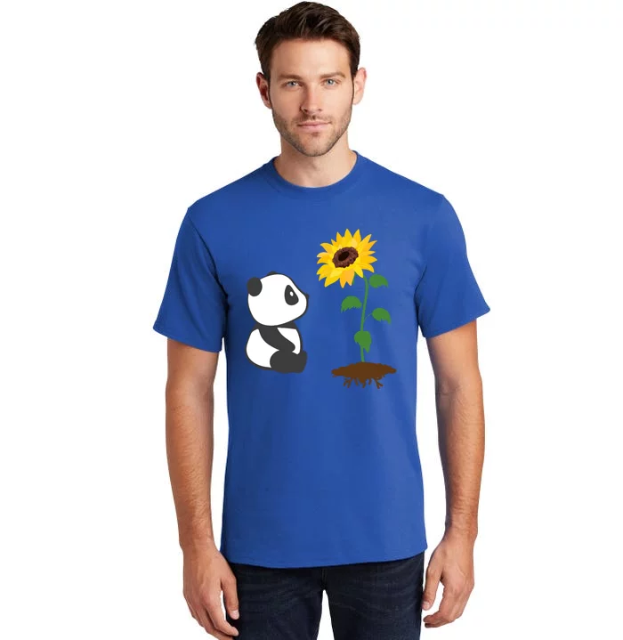 Cute Panda Bear Sunflower Summer Sunshine Panda Lover Cute Gift Tall T-Shirt