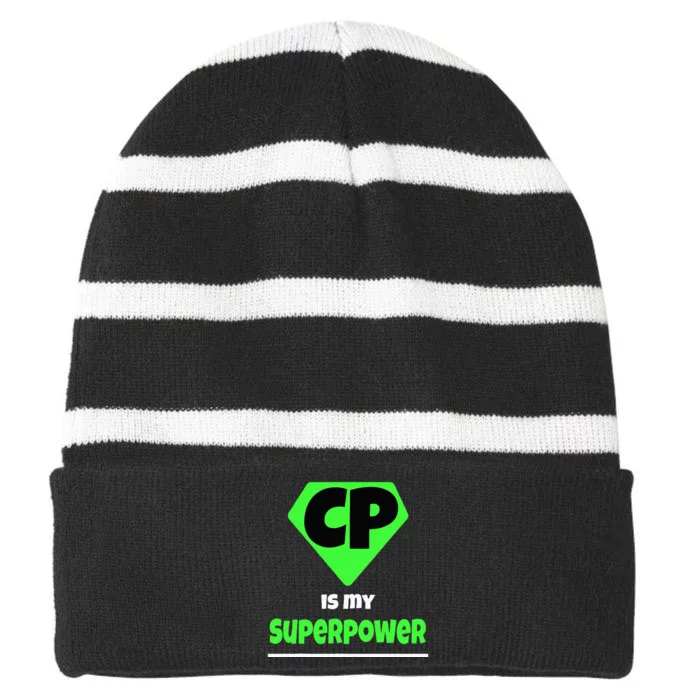 Cerebral Palsy Brain Damage Awareness CP Is My Superpower Striped Beanie with Solid Band