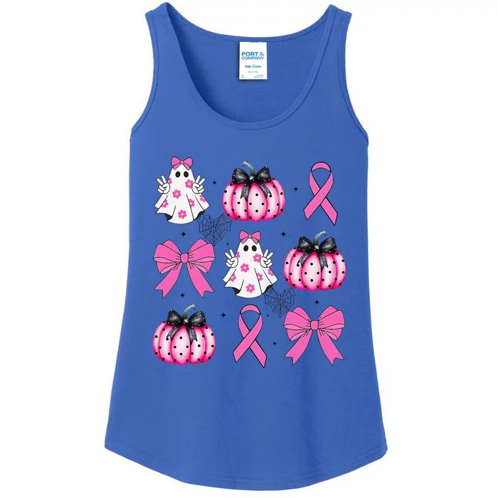 Coquette Pumpkin Breast Cancer Awareness Ghost Halloween Ladies Essential Tank