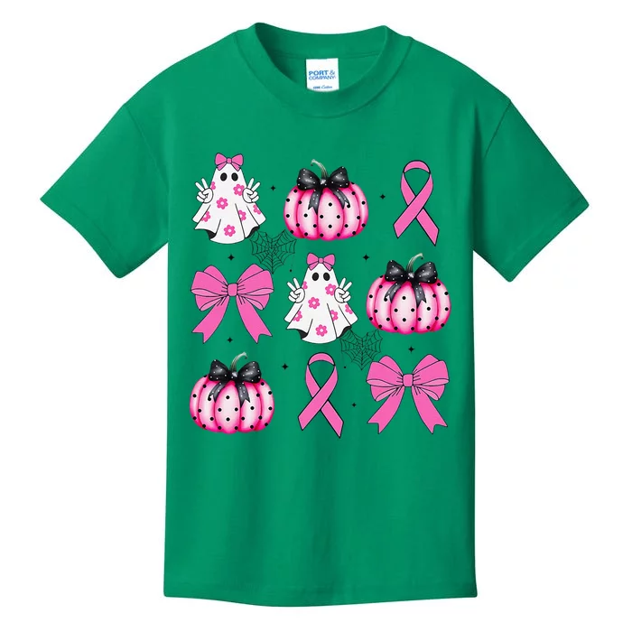 Coquette Pumpkin Breast Cancer Awareness Ghost Halloween Kids T-Shirt