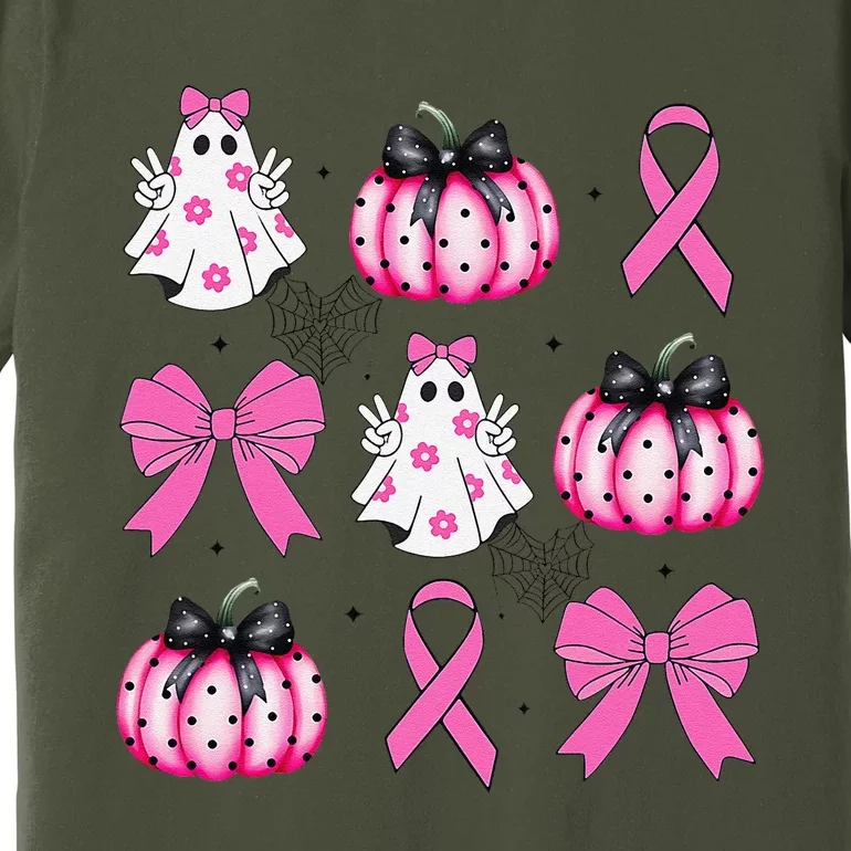 Coquette Pumpkin Breast Cancer Awareness Ghost Halloween Premium T-Shirt