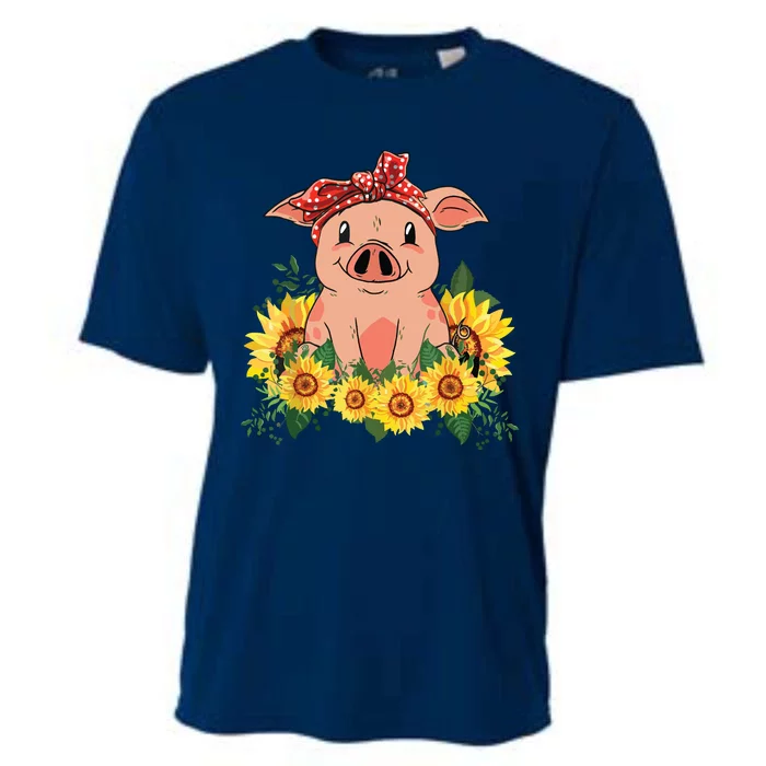 Cute Pig Bandana Sunflower Funny Farm Animal Lover Cooling Performance Crew T-Shirt