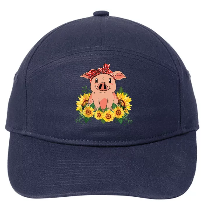 Cute Pig Bandana Sunflower Funny Farm Animal Lover 7-Panel Snapback Hat