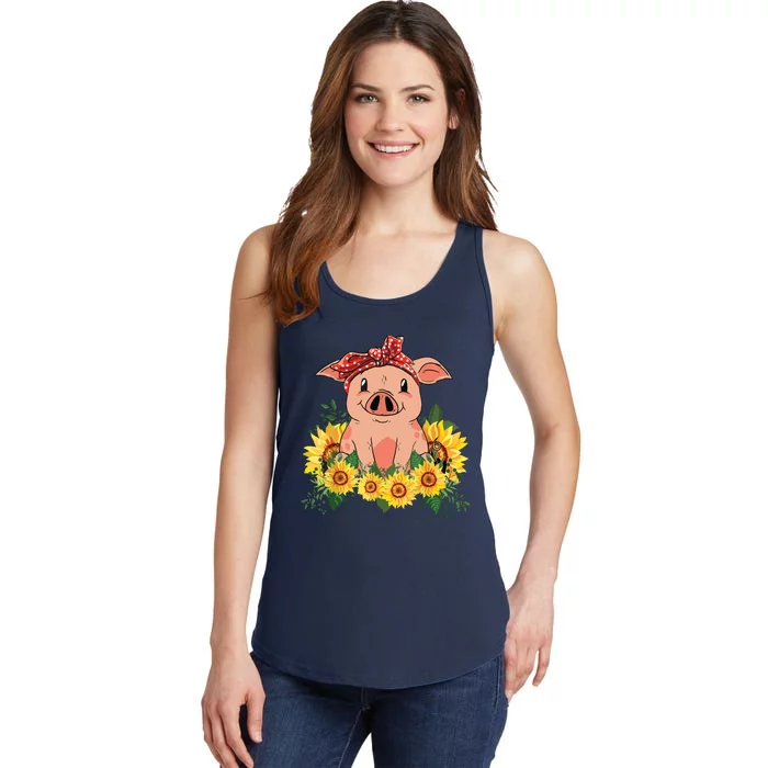 Cute Pig Bandana Sunflower Funny Farm Animal Lover Ladies Essential Tank