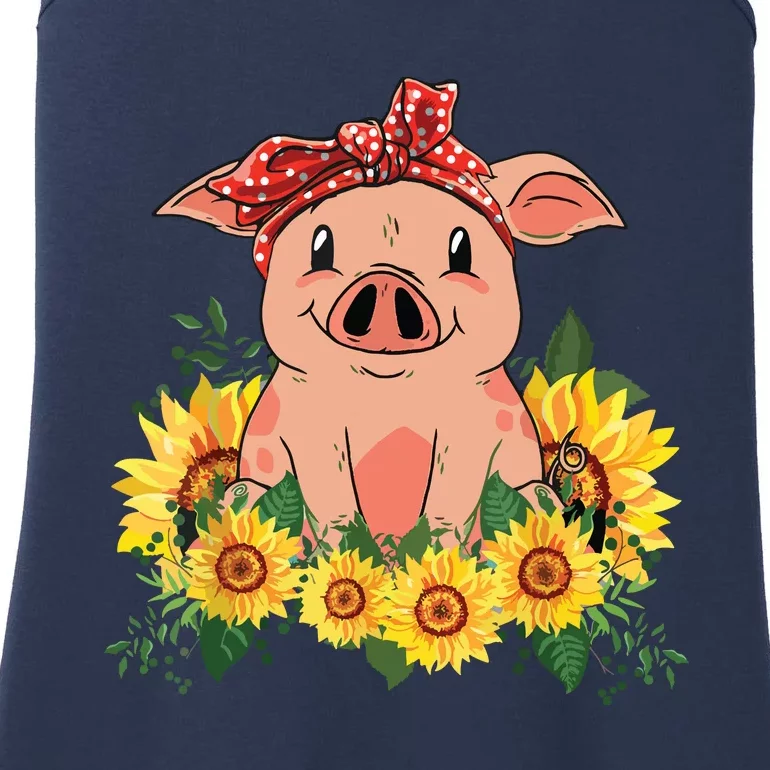 Cute Pig Bandana Sunflower Funny Farm Animal Lover Ladies Essential Tank