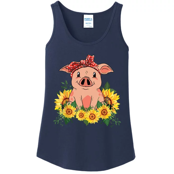 Cute Pig Bandana Sunflower Funny Farm Animal Lover Ladies Essential Tank