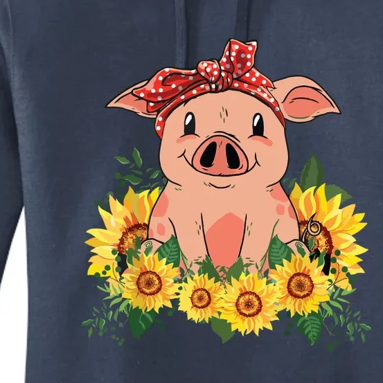 Cute Pig Bandana Sunflower Funny Farm Animal Lover Women's Pullover Hoodie