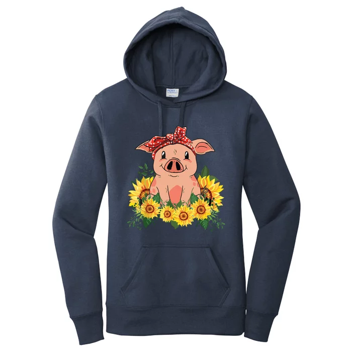 Cute Pig Bandana Sunflower Funny Farm Animal Lover Women's Pullover Hoodie