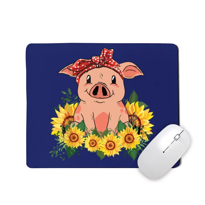 Cute Pig Bandana Sunflower Funny Farm Animal Lover Mousepad