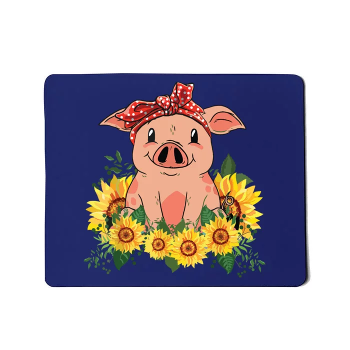 Cute Pig Bandana Sunflower Funny Farm Animal Lover Mousepad