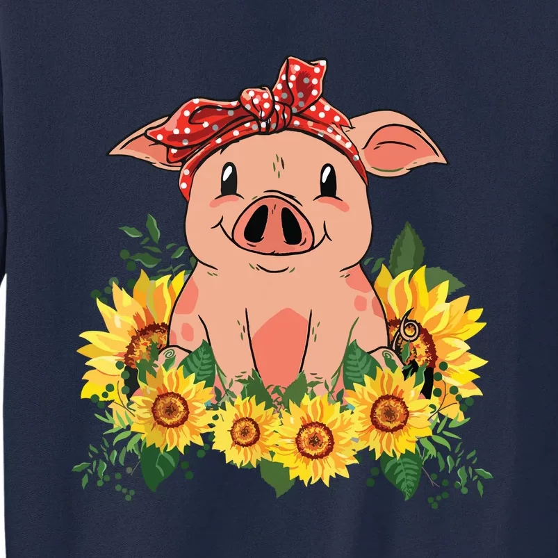 Cute Pig Bandana Sunflower Funny Farm Animal Lover Tall Sweatshirt