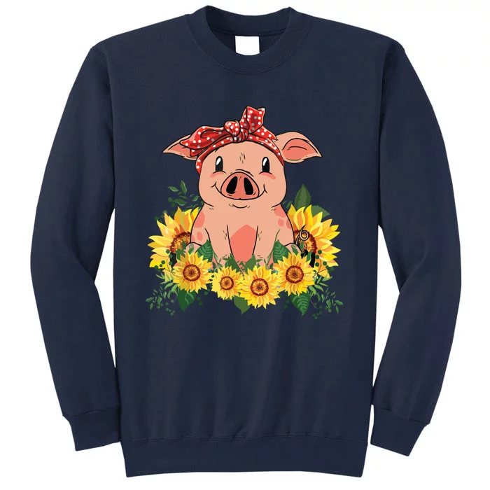 Cute Pig Bandana Sunflower Funny Farm Animal Lover Tall Sweatshirt