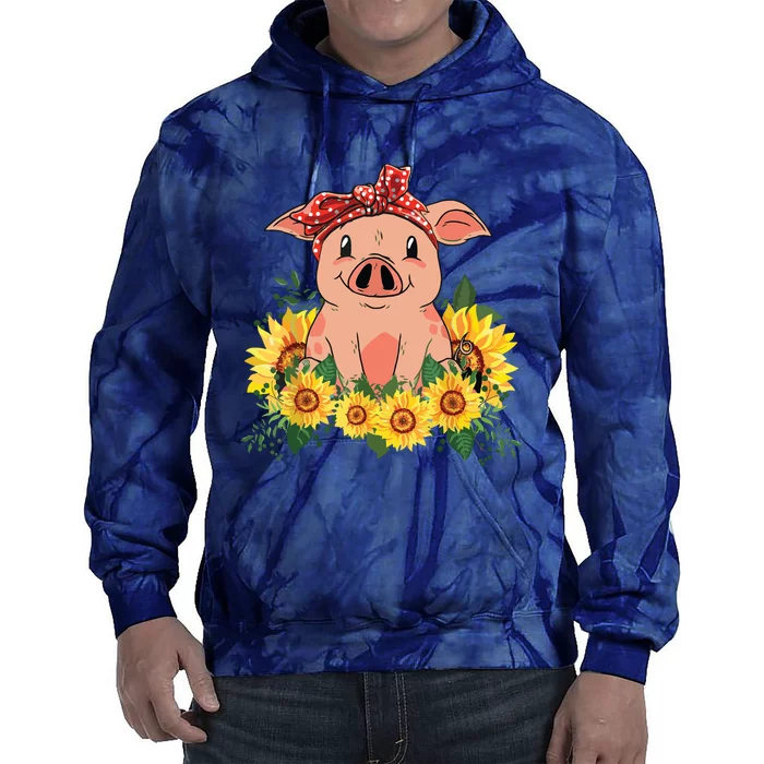 Cute Pig Bandana Sunflower Funny Farm Animal Lover Tie Dye Hoodie