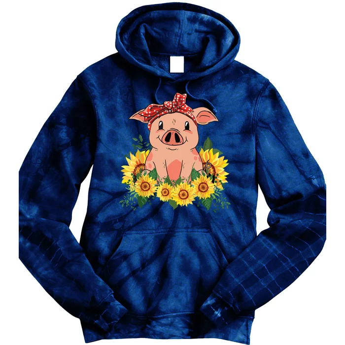 Cute Pig Bandana Sunflower Funny Farm Animal Lover Tie Dye Hoodie