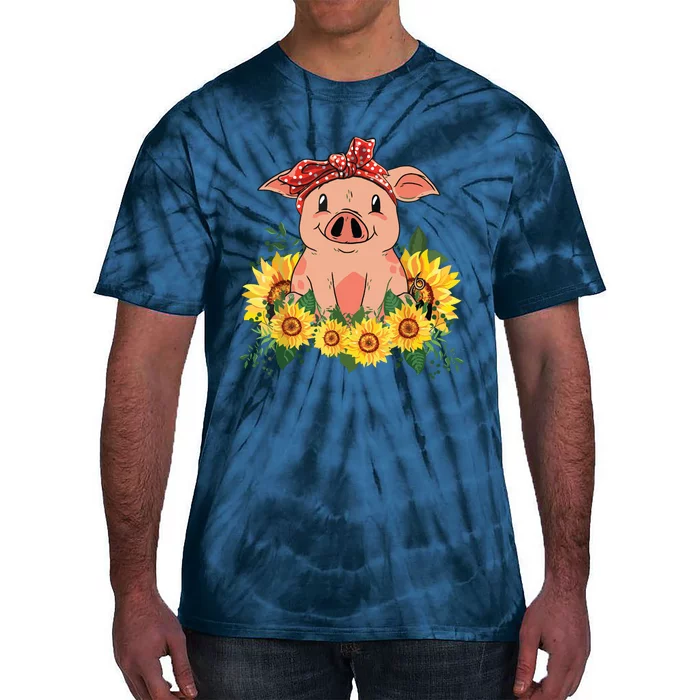 Cute Pig Bandana Sunflower Funny Farm Animal Lover Tie-Dye T-Shirt