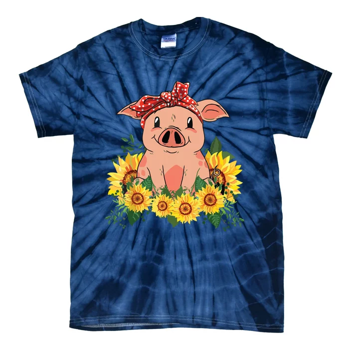 Cute Pig Bandana Sunflower Funny Farm Animal Lover Tie-Dye T-Shirt