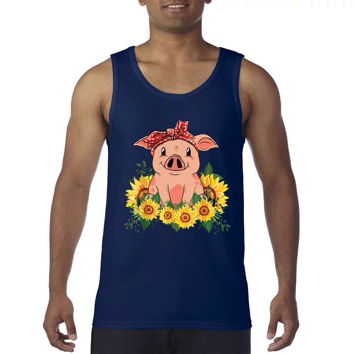 Cute Pig Bandana Sunflower Funny Farm Animal Lover Tank Top