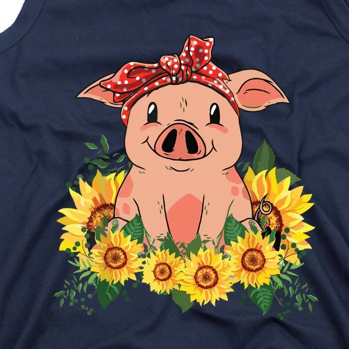 Cute Pig Bandana Sunflower Funny Farm Animal Lover Tank Top