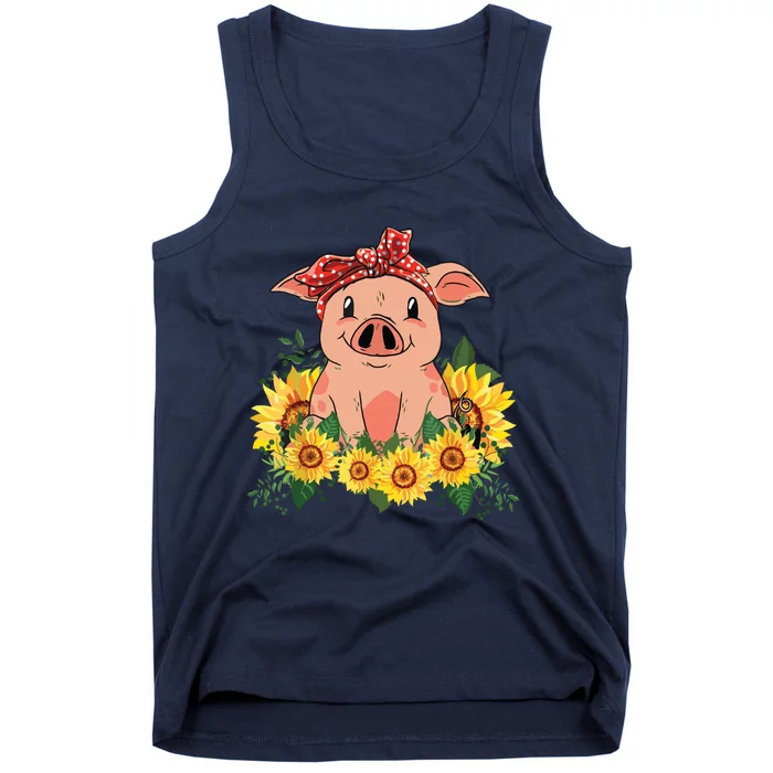 Cute Pig Bandana Sunflower Funny Farm Animal Lover Tank Top