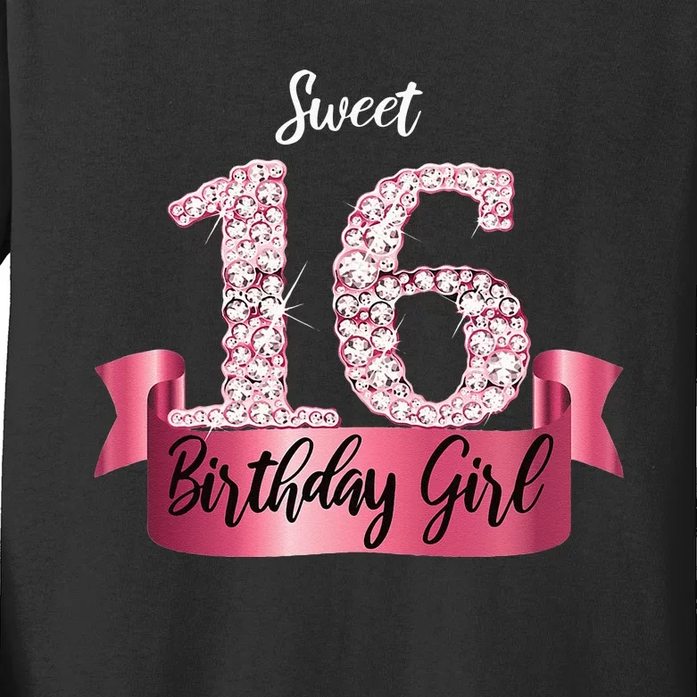 Cute Pink Black Sweet 16 Style I 16th Birthday Idea Kids Long Sleeve Shirt