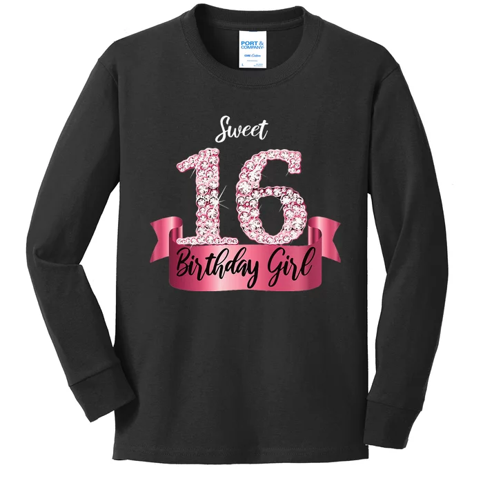 Cute Pink Black Sweet 16 Style I 16th Birthday Idea Kids Long Sleeve Shirt