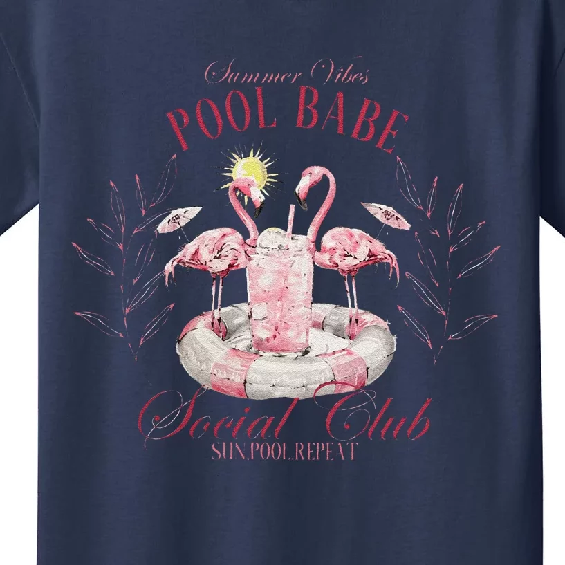 Cute Pool Babe Social Club Summer Beach Vibes Pink Flamingo Swimming Ring Kids T-Shirt