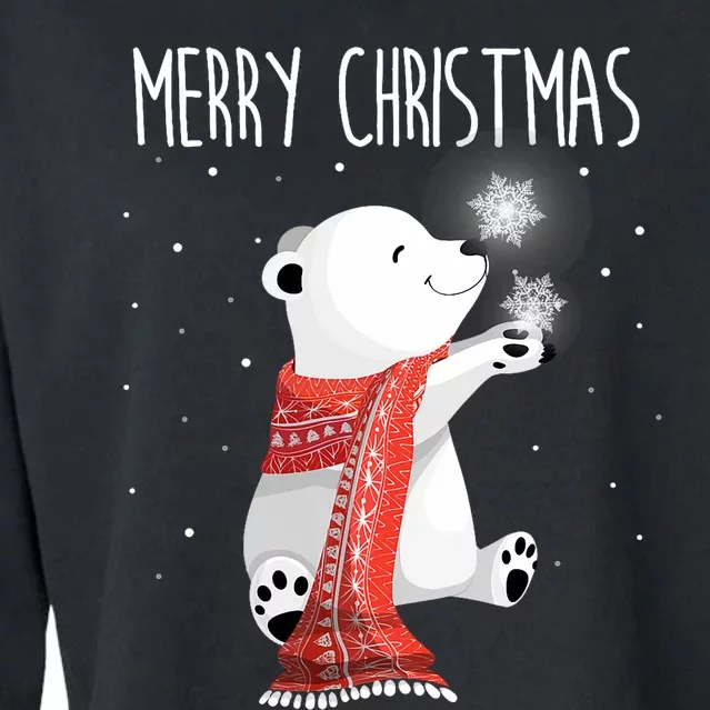 Cute Polar Bear Scarf Merry Christmas Xmas Holidays Gift Cropped Pullover Crew