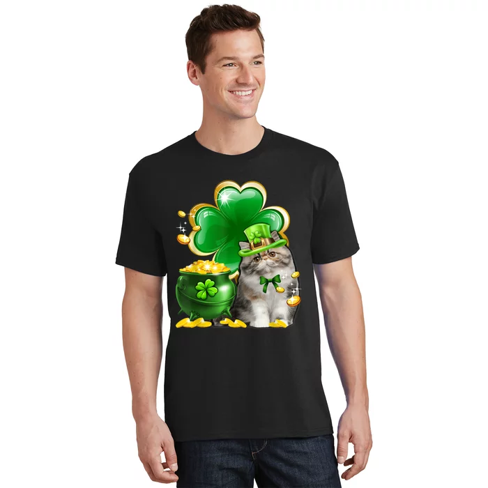 Cute Persian Cat Shamrock Irish Saint St Patrick Day T-Shirt