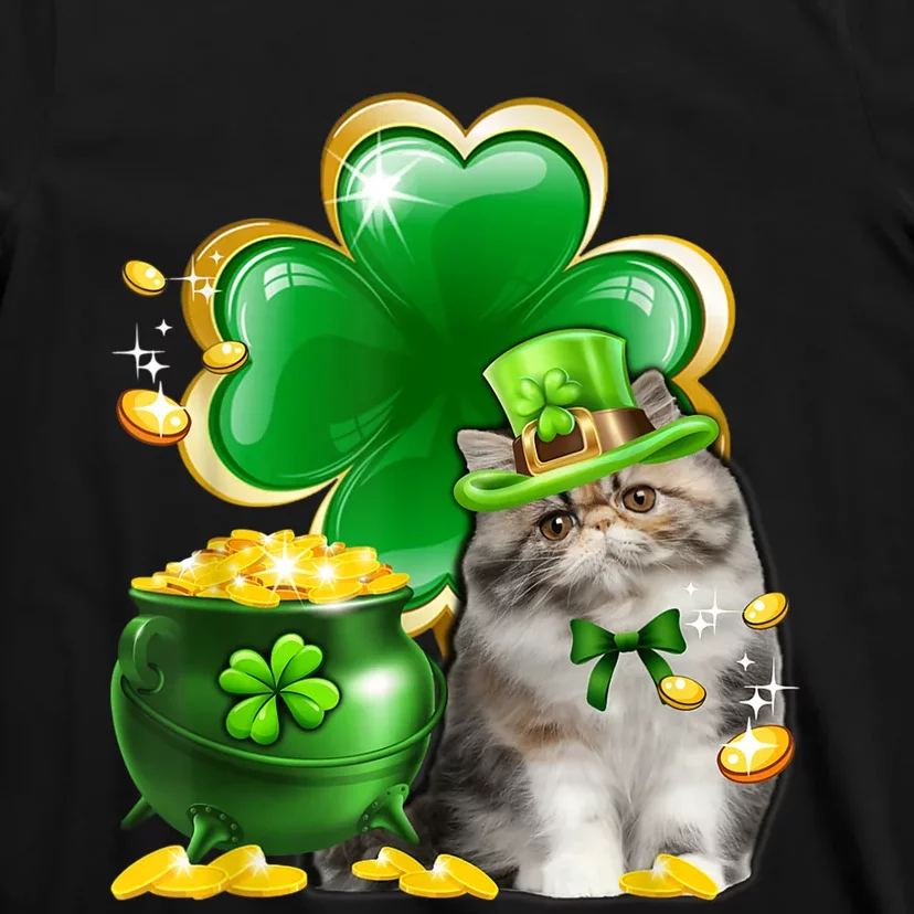 Cute Persian Cat Shamrock Irish Saint St Patrick Day T-Shirt