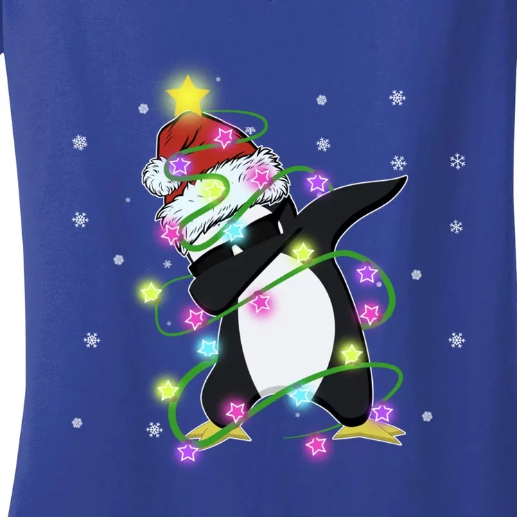 Cute Penguin Christmas Light Funny Penguin Lover Xmas Tree Funny Gift Women's V-Neck T-Shirt