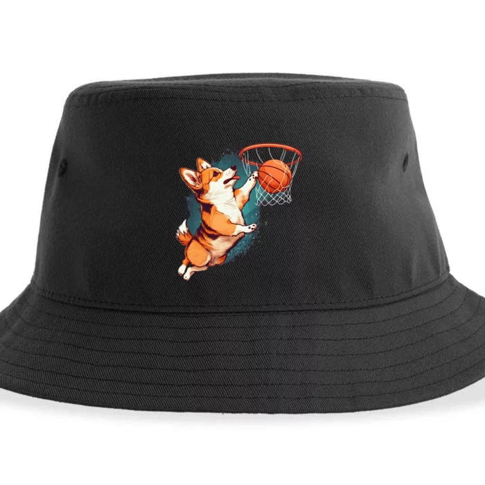 Corgi Puppy Corgi Basketball For Pet Lovers Women Men Kids Sustainable Bucket Hat