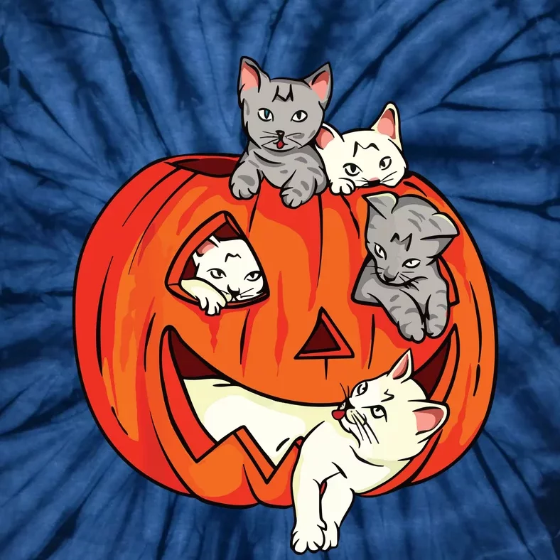 Cats Pumpkin Carved Jack O Lantern Cat Halloween Costume Tie-Dye T-Shirt