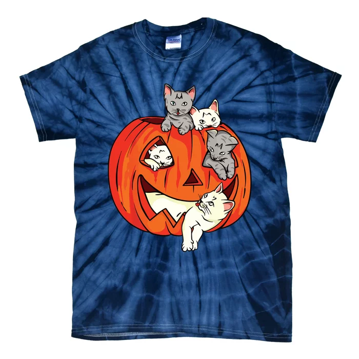 Cats Pumpkin Carved Jack O Lantern Cat Halloween Costume Tie-Dye T-Shirt