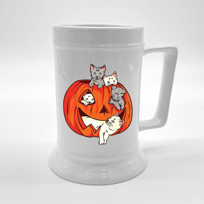 Cats Pumpkin Carved Jack O Lantern Cat Halloween Costume Front & Back Beer Stein