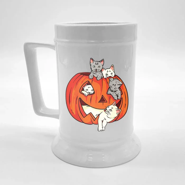 Cats Pumpkin Carved Jack O Lantern Cat Halloween Costume Front & Back Beer Stein